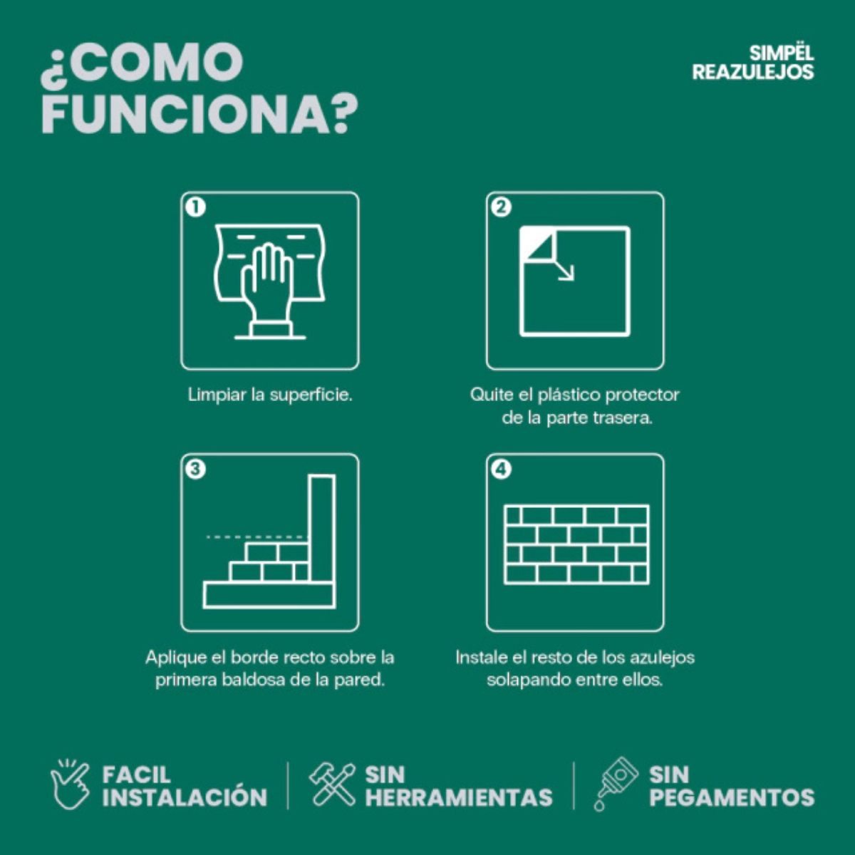 Placas Autoadhesivas Para Pared Azulejo Cocina Baño 30x30cm Set x10