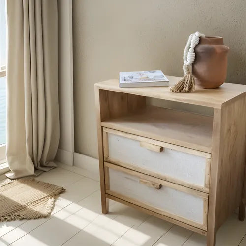 Mesa De Luz Madera Nordica Moderna Color Petiribi 2 Cajones