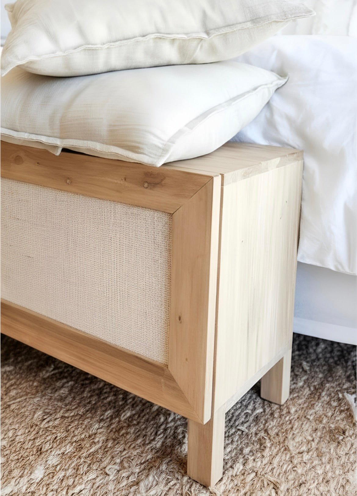 Zapatero Pie De Cama Madera Maciza Y Fibras Naturales