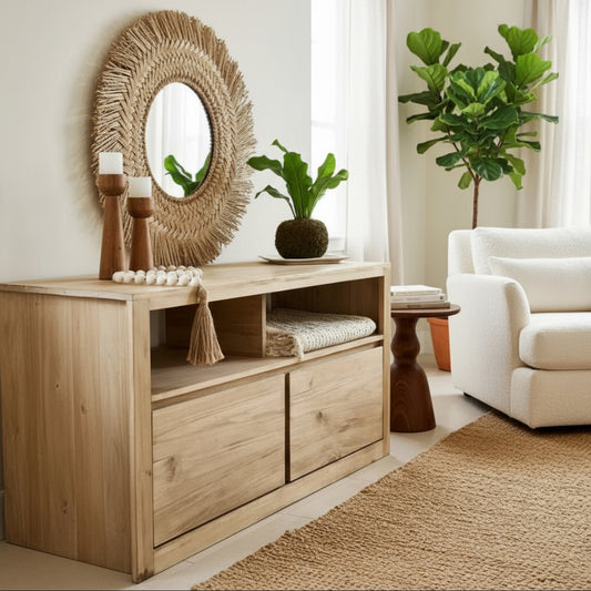 Mueble Tv Rack De Madera Maciza Nordica 2 y 3 Cajones Varias Medidas