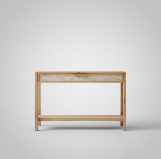 Recibidor Madera Maciza Cajon Fibra Natural Con Estante