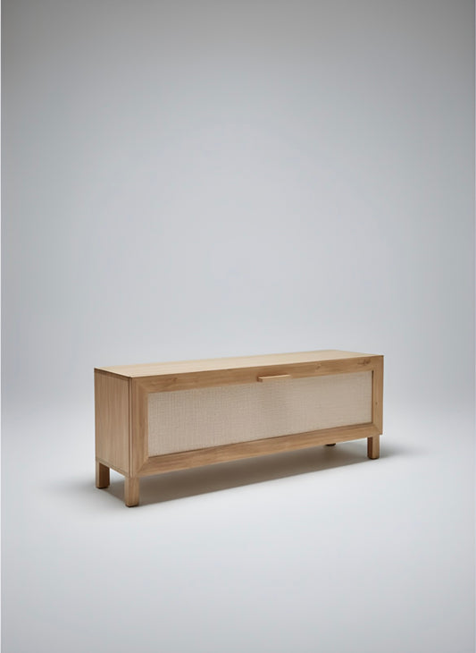 Zapatero Pie De Cama Madera Maciza Y Fibras Naturales