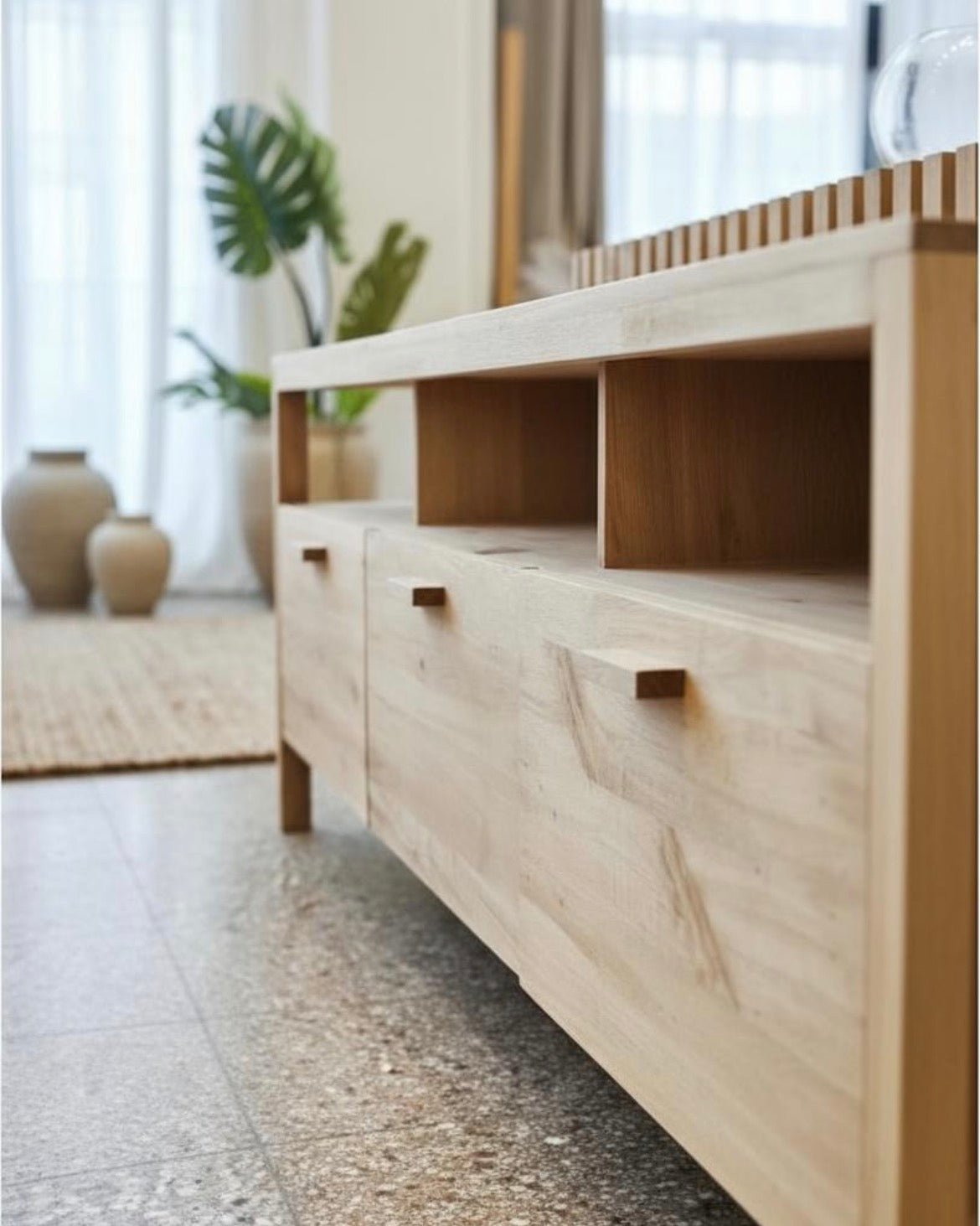 Rack Tv Mueble Nordico De Madera Maciza 2 y 3 Cajones