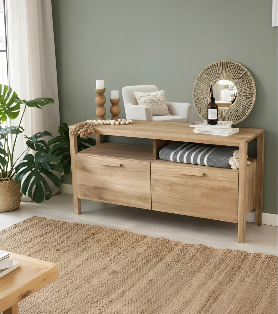 Rack Tv Mueble Nordico De Madera Maciza 2 y 3 Cajones