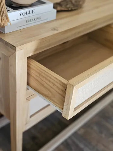 Comoda Cajonera Madera 4 Cajones Madera Y Fibras Naturales