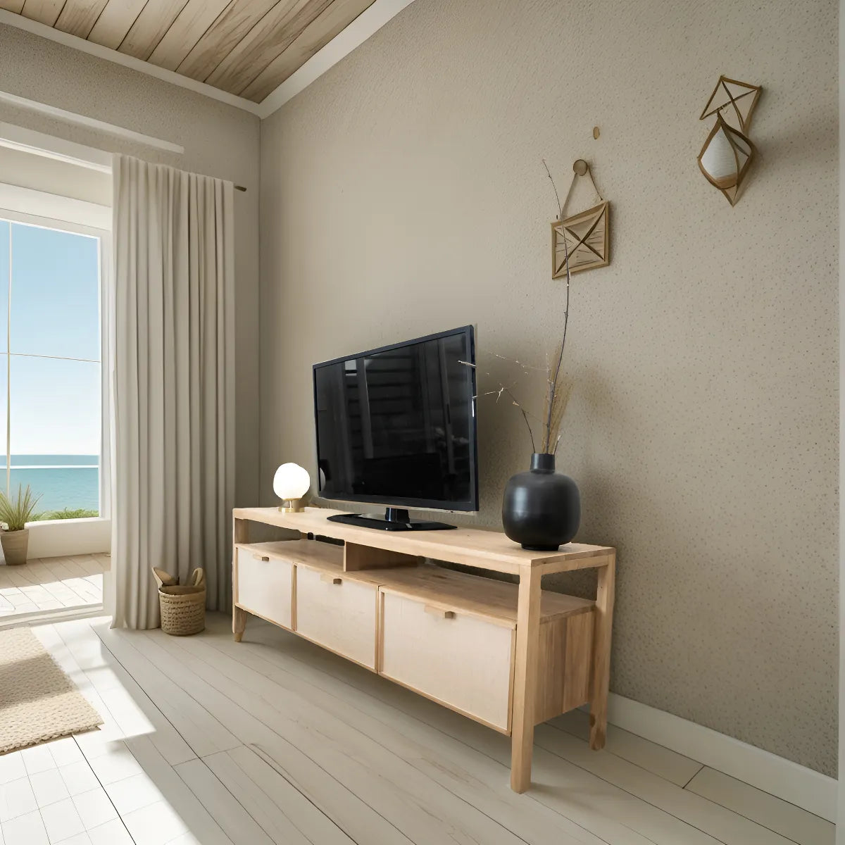 Mueble Rack para Tv Mesa Alamo Macizo Fibra Natural Alta calidad