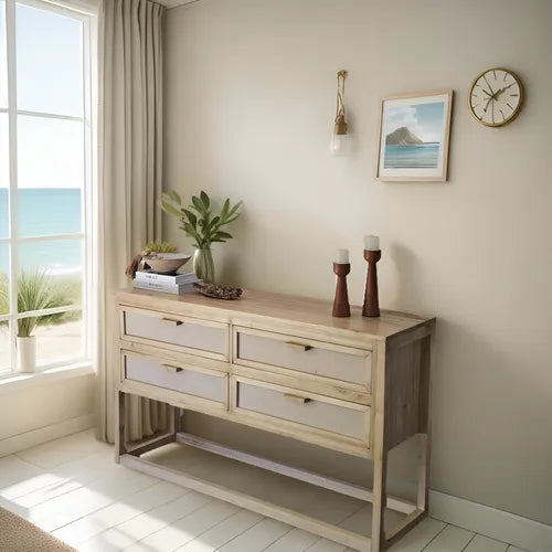 Comoda Cajonera Madera 4 Cajones Madera Y Fibras Naturales