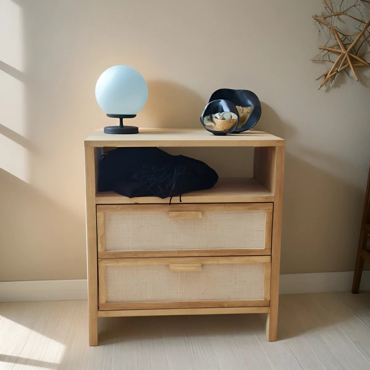 Mesa De Luz Madera Nordica Moderna Color Petiribi 2 Cajones