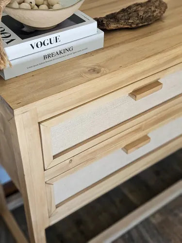Comoda Cajonera Madera 4 Cajones Madera Y Fibras Naturales