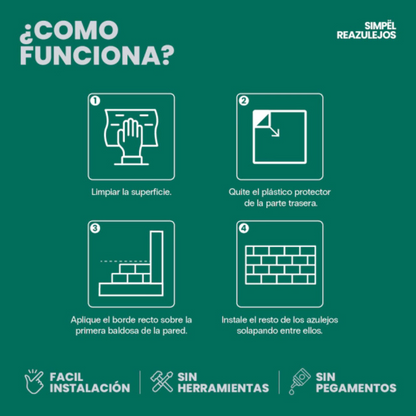 Placas Autoadhesivas Para Pared Azulejo Cocina Baño 30x30cm Set x10