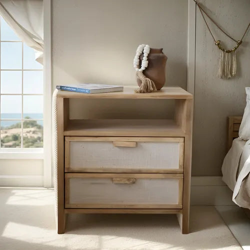 Mesa De Luz Madera Nordica Moderna Color Petiribi 2 Cajones