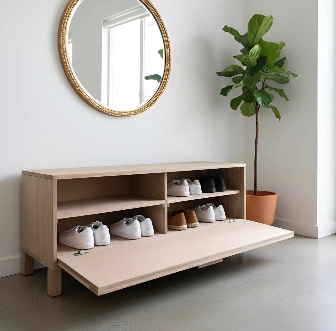 Zapatero Pie De Cama Madera Maciza Y Fibras Naturales