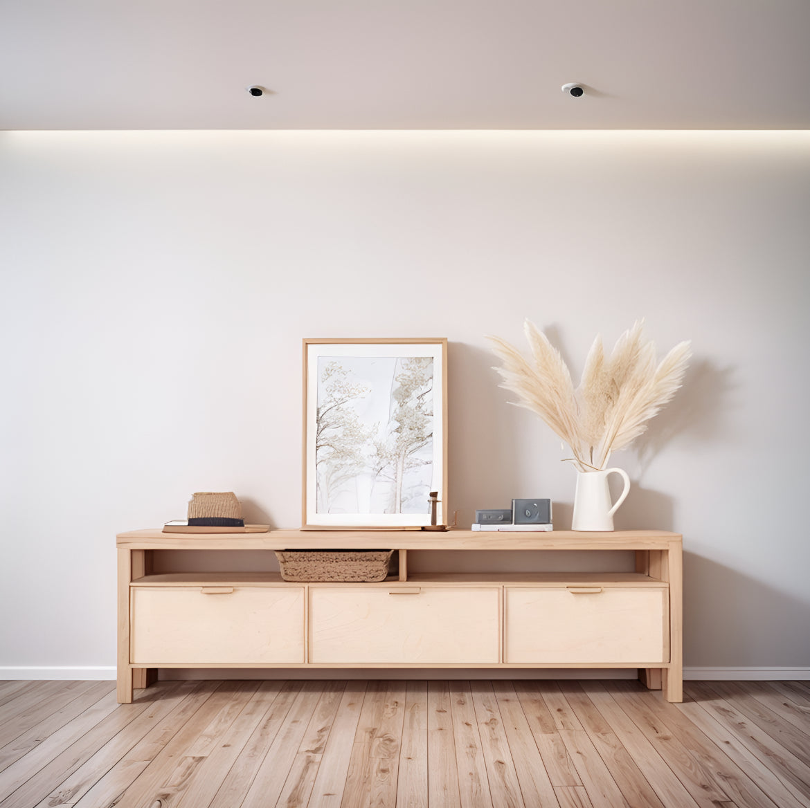 Mueble Rack para TV en Madera Álamo Macizo Fibra Natural
