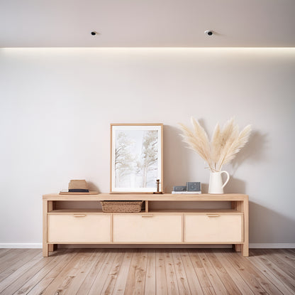 Mueble Rack para TV en Madera Álamo Macizo Fibra Natural