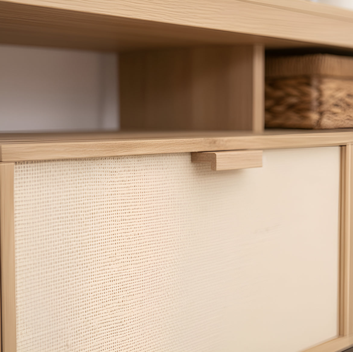 Mueble Rack para TV en Madera Álamo Macizo Fibra Natural