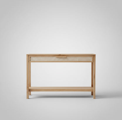 Recibidor Madera Maciza Cajon Fibra Natural Con Estante
