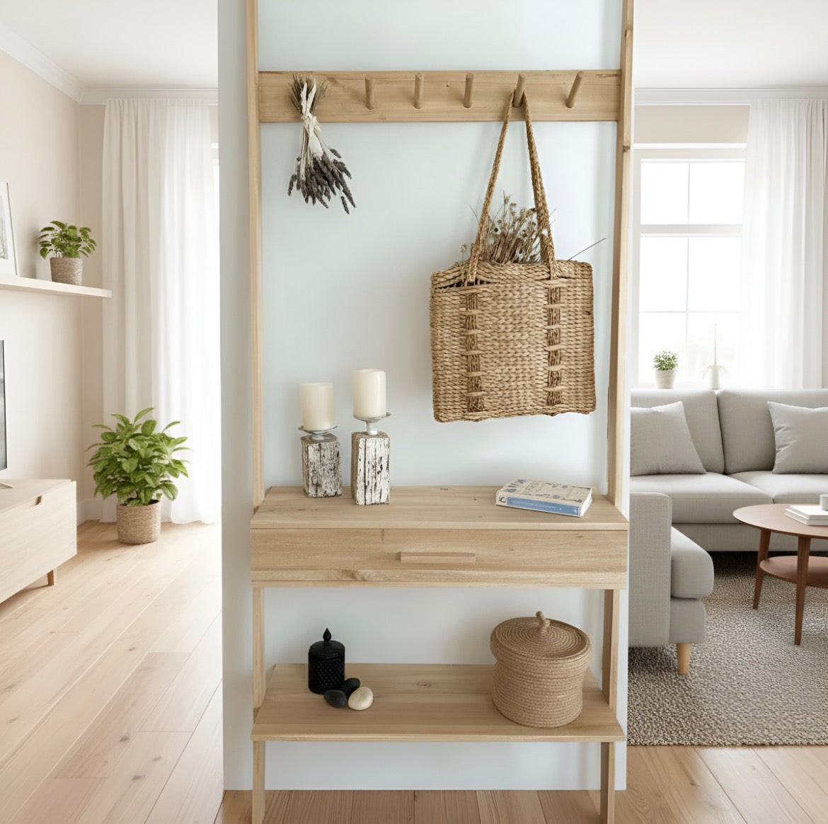 Recibidor Perchero Zapatero Con Cajon Madera Color Petiribi