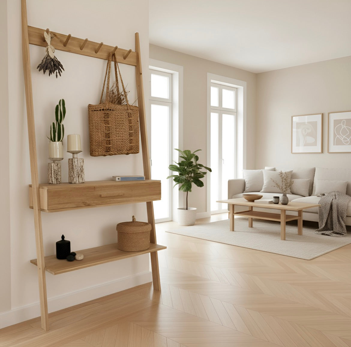 Recibidor Perchero Zapatero Con Cajon Madera Color Petiribi