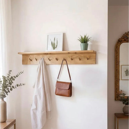 Perchero Pared Madera Nordico Con Estante Repisa