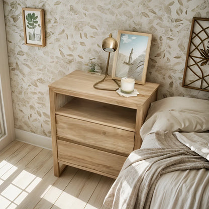 Mesa De Luz Mesita Alamo Macizo 2 Cajones 65x60x35 Nordico